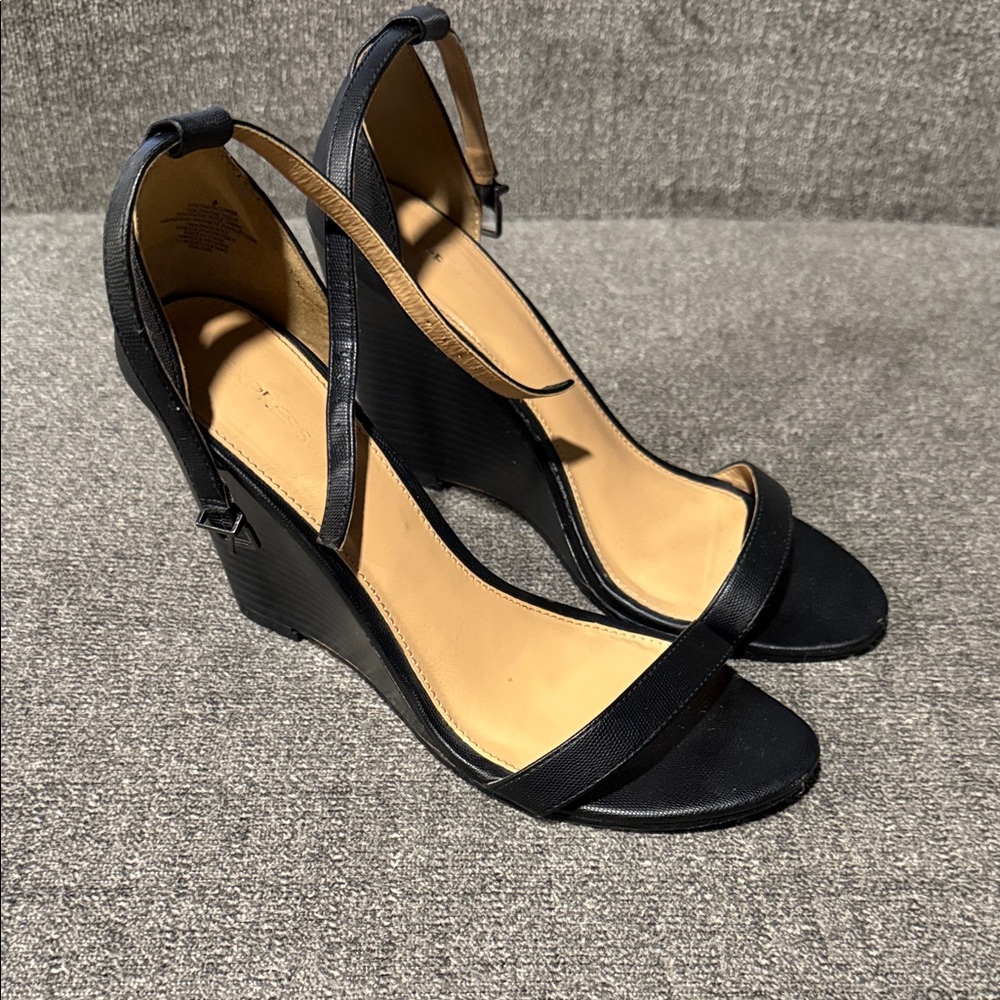 Express Black and Tan Wedge Sandals